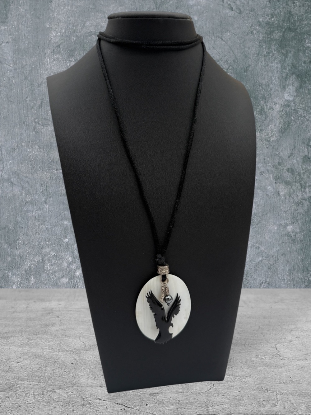 Mother of Pearl with Black Eagle Pendant and Hematite Necklace - Women Jewelry